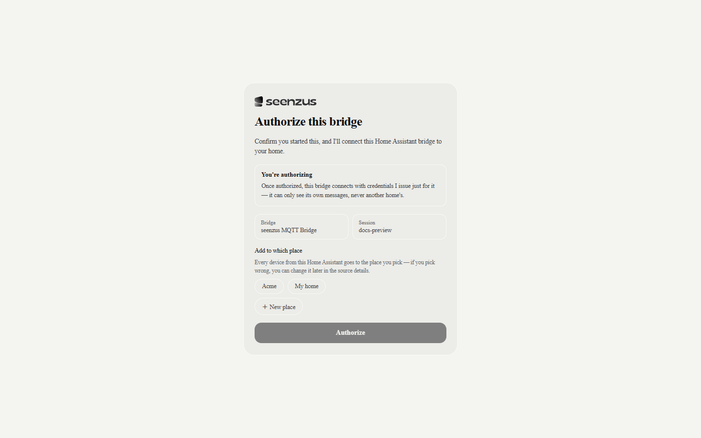 Choose a location and place type, then approve access in seenzus