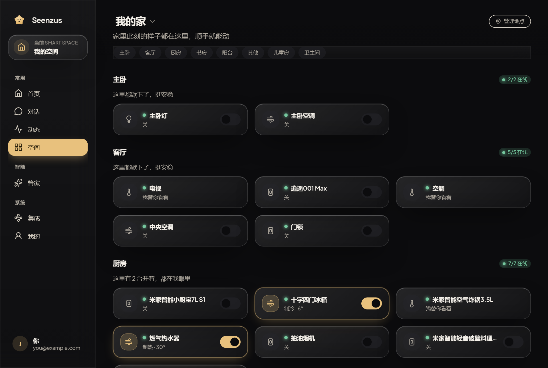 空间页,房间里是一台台设备
